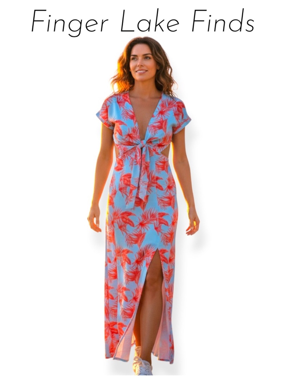 Vibrant Tropical Cut Out Maxi Dress, L